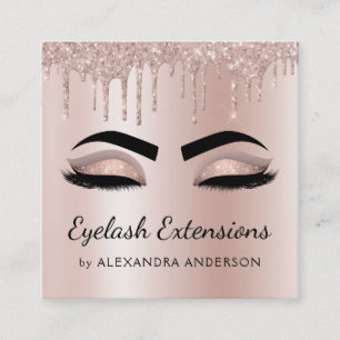 Cartão De Visita Quadrado Extensões Eyelash Piscam A Lente Brilhante Rosa Do