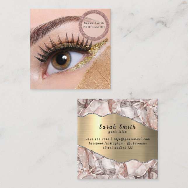 Cartão De Visita Quadrado Eyelash Extension Salon Beauty Lash (Frente/Verso)