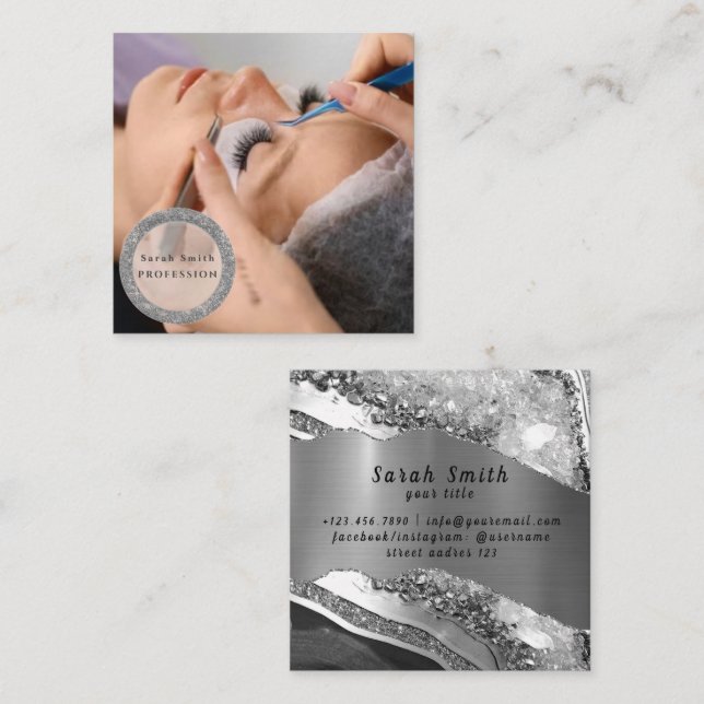 Cartão De Visita Quadrado Eyelash Extension Salon Beauty Lash (Frente/Verso)