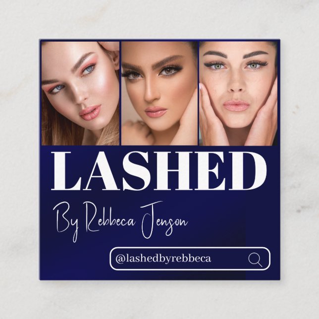 Cartão De Visita Quadrado Eyelash Makeup Artista Blue Beauty Salon qr code (Frente)