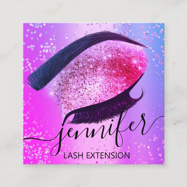 Cartão De Visita Quadrado Eyelash Professional Extensão Makeup Hot Pink (Frente)