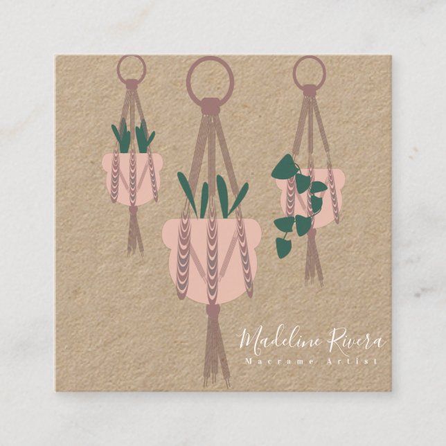 Cartão De Visita Quadrado Fábrica de Design de Arranjo de Macrame Fofo (Frente)