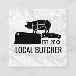 Cartão De Visita Quadrado Faca do Butcher  Recortar Gráfico de Porcos