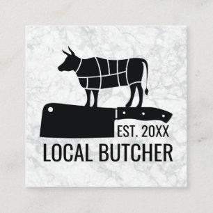 Cartão De Visita Quadrado Faca do Butcher  Reduzir Gráfico de Carne de Bovi