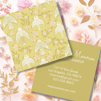 Cartão De Visita Quadrado Falcões e Rosas Elegante Boho
