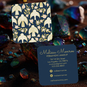 Cartão De Visita Quadrado Falcões & Rosas Elegante Boho Azul-Marinho Quadrad