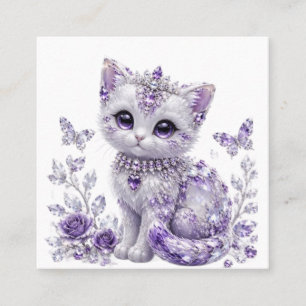 Cartão De Visita Quadrado Fantasia de Gatinho Joalheiro Roxo Real