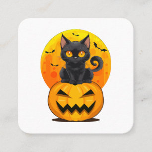 Cartão De Visita Quadrado Fantasias de Halloween de Abóbora de Gato Preto