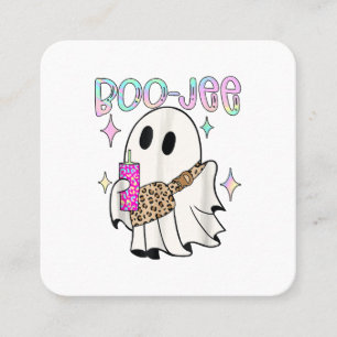 Cartão De Visita Quadrado Fantasma de Halloween Engraçado Boo Jee