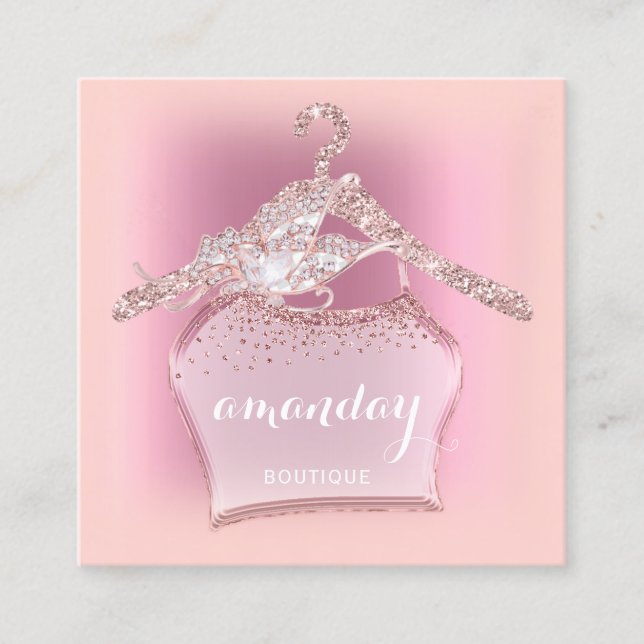 Cartão De Visita Quadrado Fashion Boutique, Coletor de Tela Rosa, Diamond (Frente)