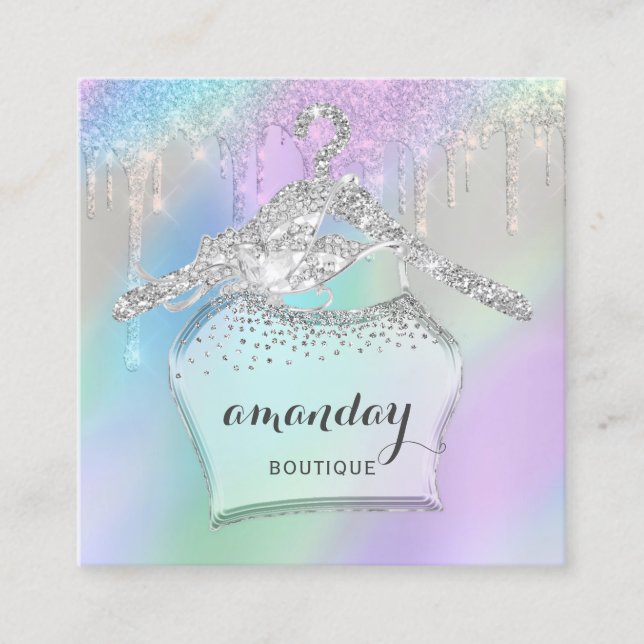 Cartão De Visita Quadrado Fashion Cloth Hanger Boutique Drives Blue (Frente)