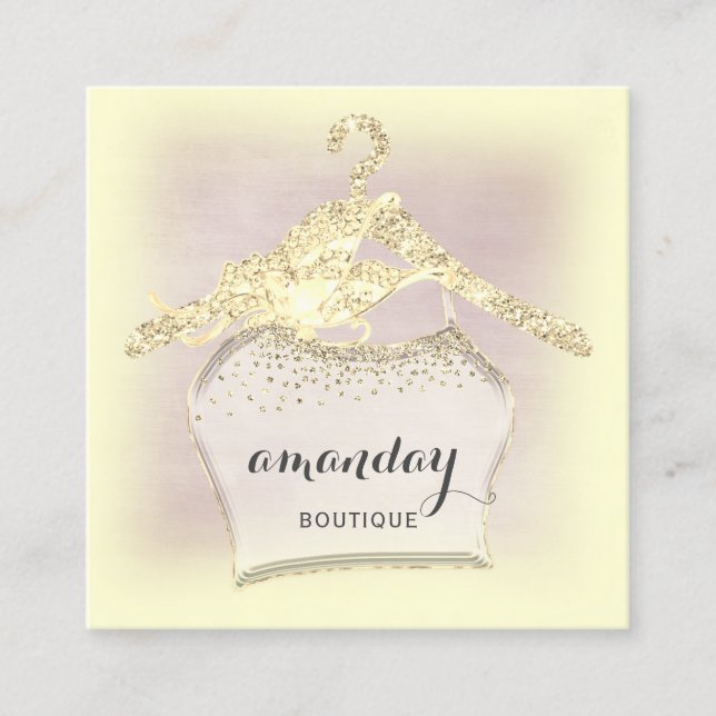 Cartão De Visita Quadrado Fashion Compra Diamond Dourado com o Armário de Tr (Frente)