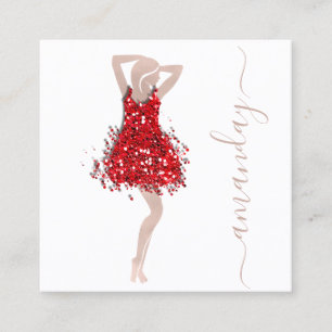 Cartão De Visita Quadrado Fashion Designer Shop Dress QRCode Logo Rose Red