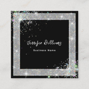 Cartão De Visita Quadrado Fashion Holográfico de Código QR Personalizado - P