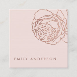 CARTÃO DE VISITA QUADRADO FAUX BLUSH PINK SIMPLES ELEGANTE ROSE FLORAL DOURA
