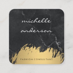 Cartão De Visita Quadrado Faux Dourado Bruted   Marble