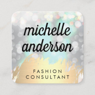 Cartão De Visita Quadrado Faux Dourado escovado com flecha