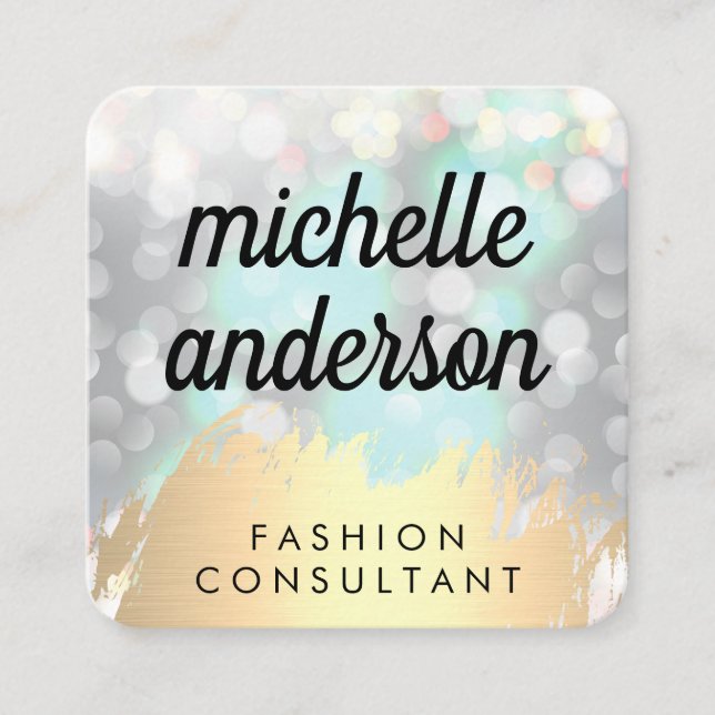 Cartão De Visita Quadrado Faux Dourado escovado com flecha (Frente)