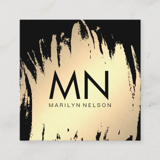 Cartão De Visita Quadrado Faux Dourado escovado com monograma chic (Frente)