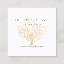 Cartão De Visita Quadrado Faux Dourado Fan Coral Interior Designer