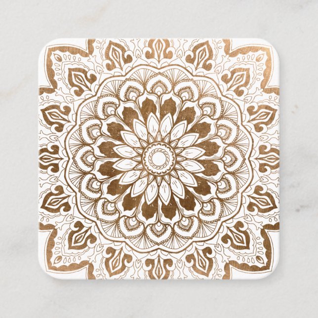 Cartão De Visita Quadrado Faux Dourado Mandala Medallion Yoga Healing (Frente)