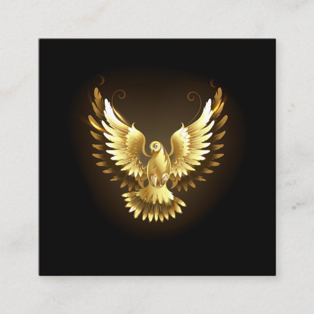 Cartão De Visita Quadrado Faux Gold Foil Peace Dove em Preto (Frente)