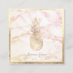 CARTÃO DE VISITA QUADRADO FAUX PINEAPPLE DOURADO+MARBLE