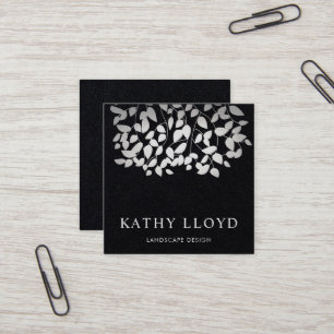 Cartão De Visita Quadrado Faux Silver Deixa o Landscape Designer Preto