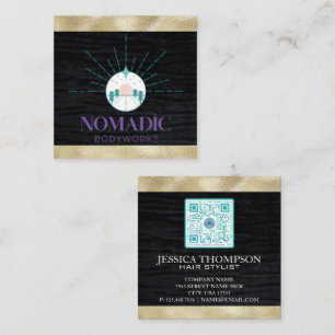 Cartão De Visita Quadrado Faux Velvet   Faux Gold Foil Trim.   Código Qr