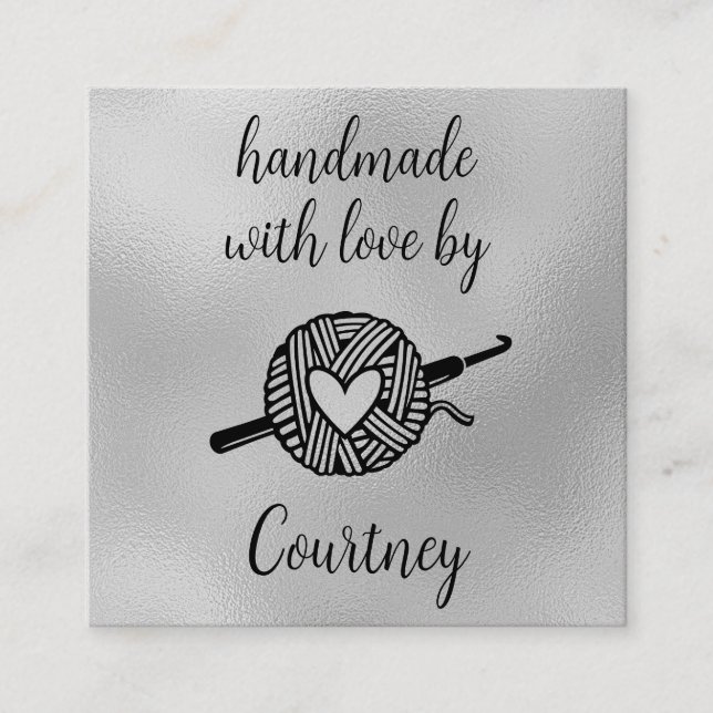 Cartão De Visita Quadrado Feita À Mão Com Crochet De Amor (Frente)