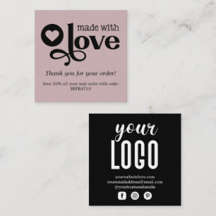 Cartão De Visita Quadrado Feito com Amor Ordem Personalizada Obrigado Praça