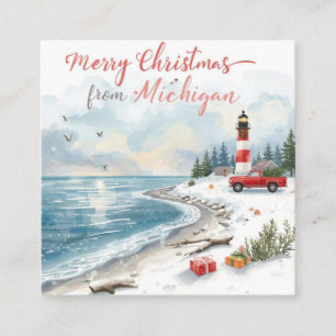 Cartão De Visita Quadrado Feliz Natal de Michigan – Farol Costeiro