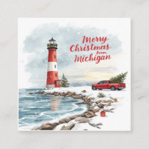 Cartão De Visita Quadrado Feliz Natal de Michigan – Farol Costeiro