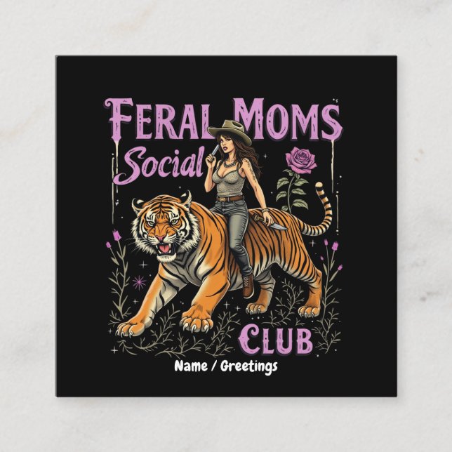 Cartão De Visita Quadrado Feral Mamãe Social Club | Presente Gráfico de Tend (Frente)