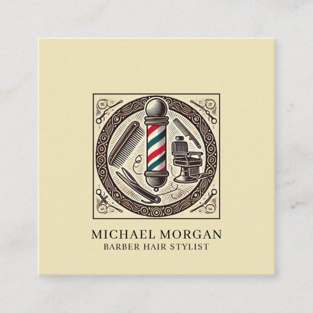 Cartão De Visita Quadrado Ferramentas de Barber do Stylist de Cabelo Moderno (Frente)