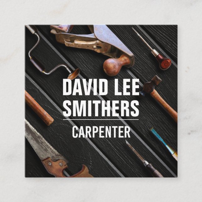 Cartão De Visita Quadrado Ferramentas de carpinteiro profissionais (Frente)
