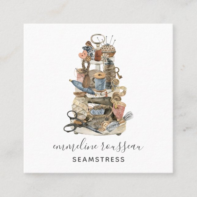 Cartão De Visita Quadrado Ferramentas Do Comércio De Seamstress (Frente)