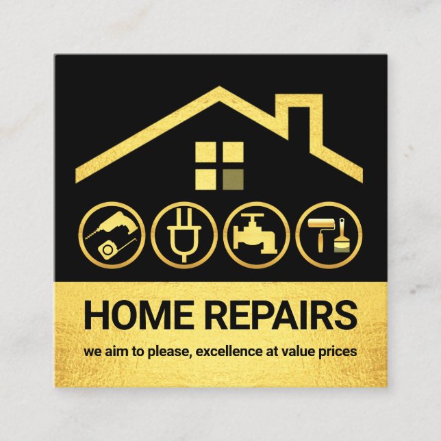 Cartão De Visita Quadrado Ferramentas Douradas do Frame Handyman (Frente)