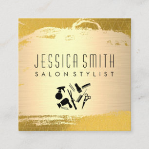 Cartão De Visita Quadrado Ferramentas Stylist do Salon Dourado Padrão Dou