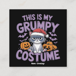 Cartão De Visita Quadrado Festa de Halloween do Gato Mal-Humorado Roupa engr