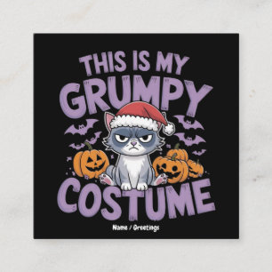 Cartão De Visita Quadrado Festa de Halloween do Gato Mal-Humorado Roupa engr