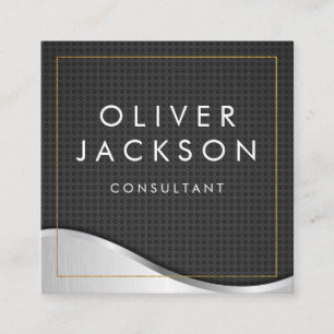 Cartão De Visita Quadrado Fibra Dourado do carbono do metal da beira