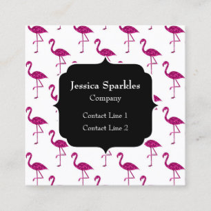 Cartão De Visita Quadrado Flamingo brilhante Padrão de brilho rosa Monograma
