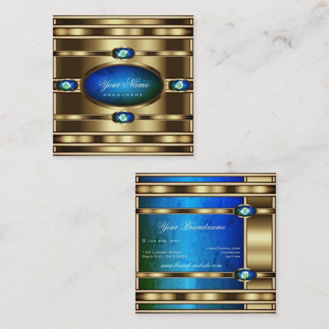 Cartão De Visita Quadrado Flashy Dourado com Padrão Marble de Gradiente de T (Frente/Verso)