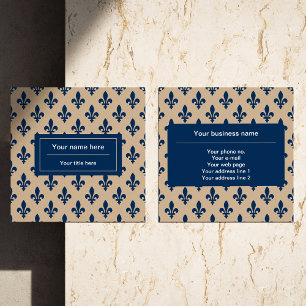 Cartão De Visita Quadrado Fleur de Lis Pattern, Francês, Real, Azul Marinho