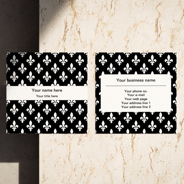 Cartão De Visita Quadrado Fleur de Lis Pattern, Francês, Real, Branco (Criador carregado)