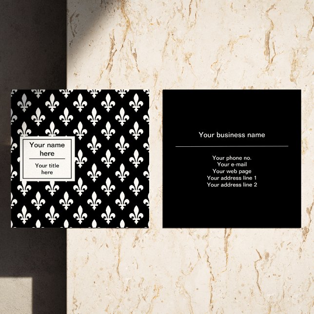 Cartão De Visita Quadrado Fleur de Lis Pattern, Francês, Real, Branco (Criador carregado)