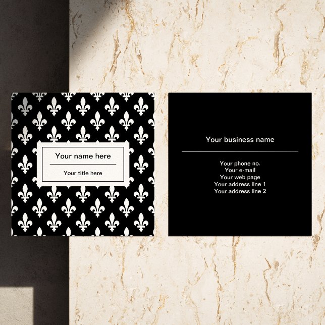 Cartão De Visita Quadrado Fleur de Lis Pattern, Francês, Real, Branco (Criador carregado)