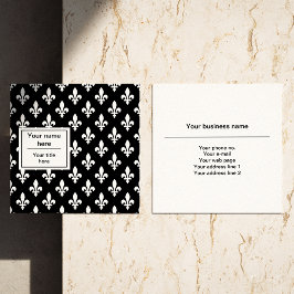 Cartão De Visita Quadrado Fleur de Lis Pattern, Francês, Real, Branco