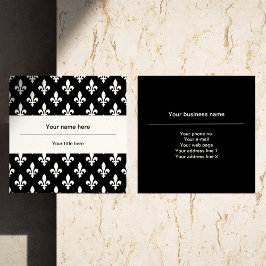 Cartão De Visita Quadrado Fleur de Lis Pattern, Francês, Real, Branco